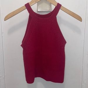 High neck, red knit crop top size S
